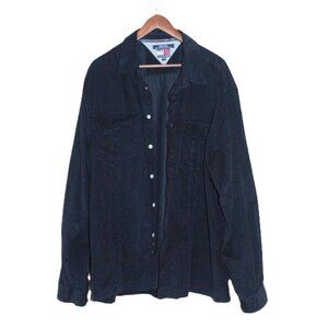 TOMMY HILFIGER 100% Cotton Corduroy Button-Up Shirt in Black